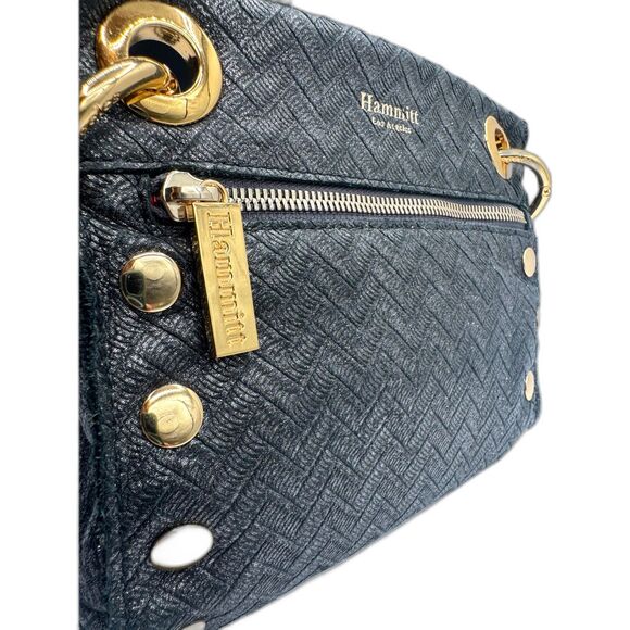 Hammitt Tony Small Black Chevron Leather Crossbody Bag Polished Gold - Picture 5 of 15